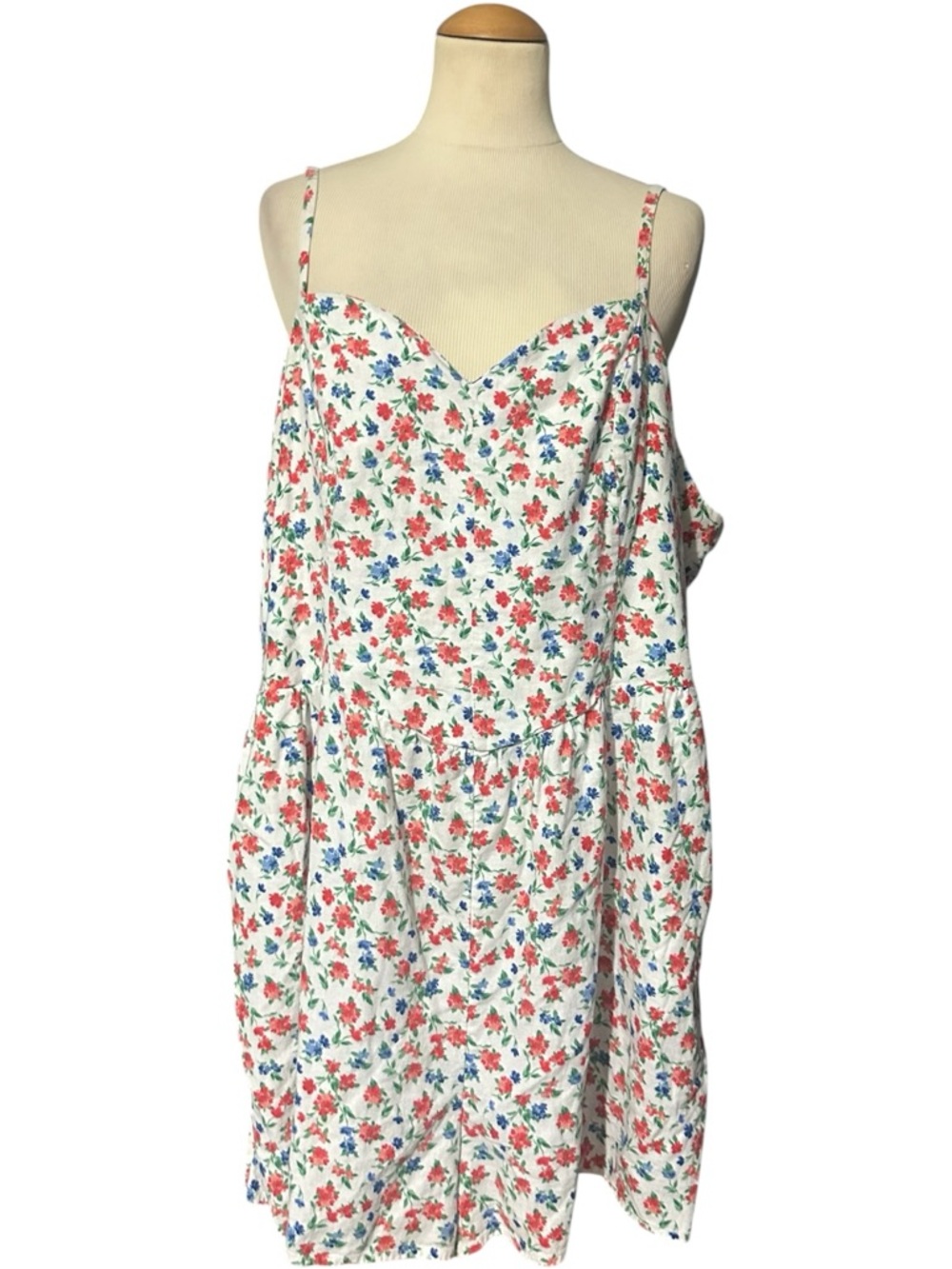 Old Navy Sweetheart Neckline Smocked Linen Blend Multicolor Floral Romper XXL